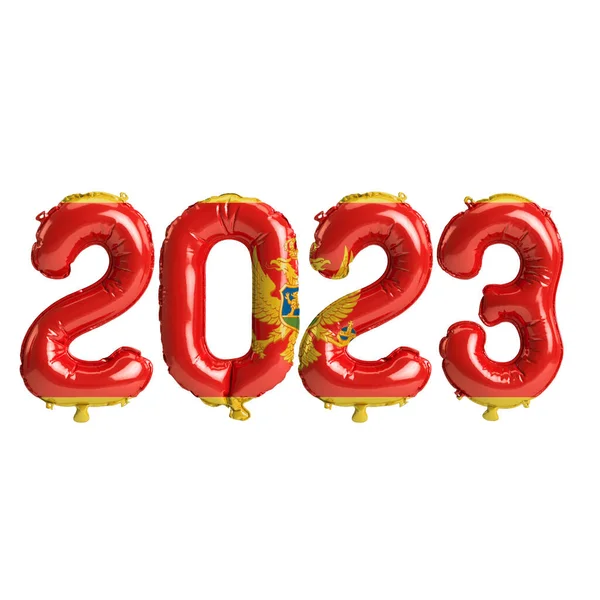 Ilustração 2023 Anos Balões Com Bandeira Montenegro Isolado Fundo Branco — Fotografia de Stock