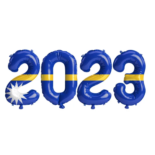 Εικονογράφηση Του 2023 Έτος Μπαλόνια Σημαία Ναούρου Απομονώνονται Λευκό Φόντο — Φωτογραφία Αρχείου