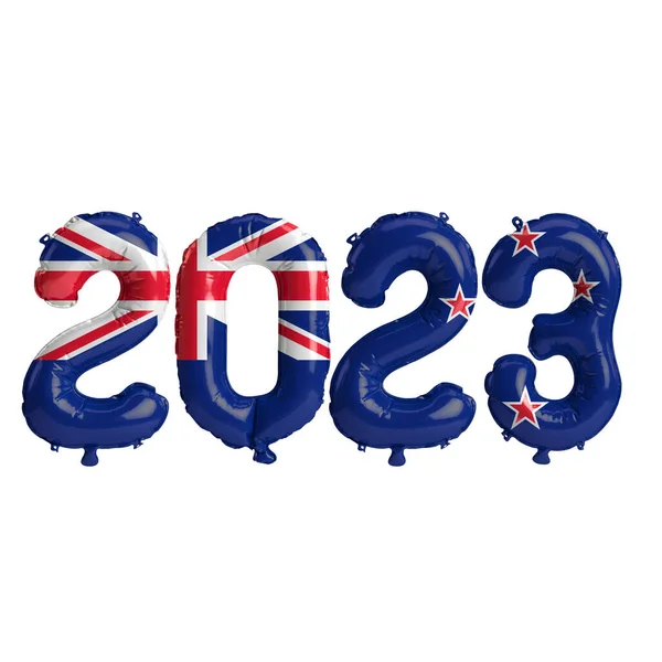 Illustration 2023 Year Balloons New Zealand Flag Isolated White Background — Stock Photo, Image