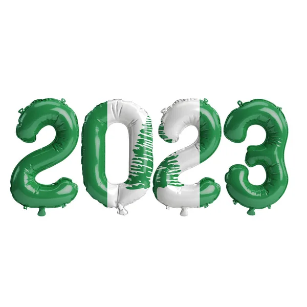 Ilustrace 2023 Rok Balóny Vlajkou Norfolk Island Izolované Bílém Pozadí — Stock fotografie