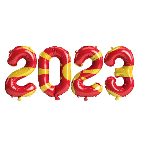 Ilustração Balões 2023 Anos Com Bandeira Macedônia Norte Isolada Fundo — Fotografia de Stock