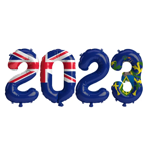 Illusztrációja 2023 Léggömbök Pitcairn Szigetek Zászló Elszigetelt Fehér Alapon — Stock Fotó