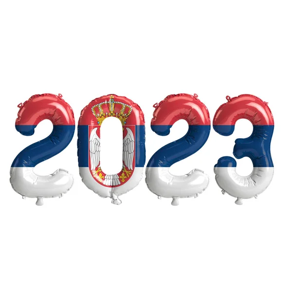 Εικονογράφηση Μπαλονιών 2023 Ετών Σημαία Της Σερβίας Απομονωμένη Λευκό Φόντο — Φωτογραφία Αρχείου