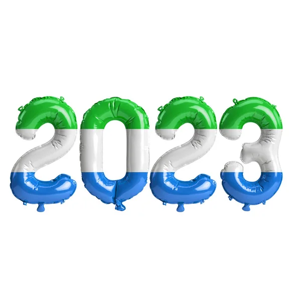 Illustratie Van 2023 Jaar Ballonnen Met Sierra Leone Vlag Geïsoleerd — Stockfoto