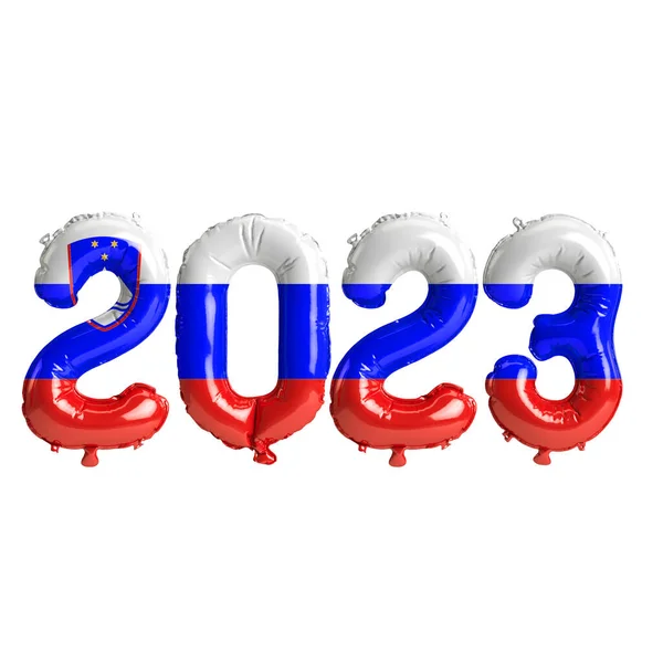 Иллюстрация 2023 Года Воздушные Шары Словенским Флагом Изолированы Белом Фоне — стоковое фото