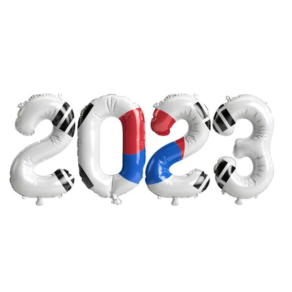Ilustrace Balónů Roku 2023 Jihokorejskou Vlajkou Izolovaných Bílém Pozadí — Stock fotografie