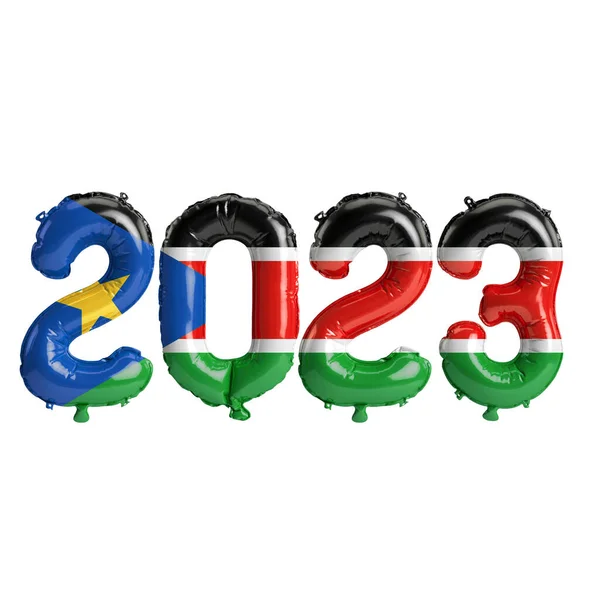 Ilustração 2023 Anos Balões Com Bandeira Sudão Sul Isolado Fundo — Fotografia de Stock