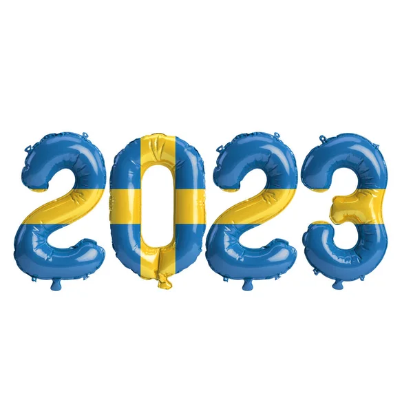 Εικονογράφηση Του 2023 Έτος Μπαλόνια Σημαία Της Σουηδίας Απομονώνονται Λευκό — Φωτογραφία Αρχείου