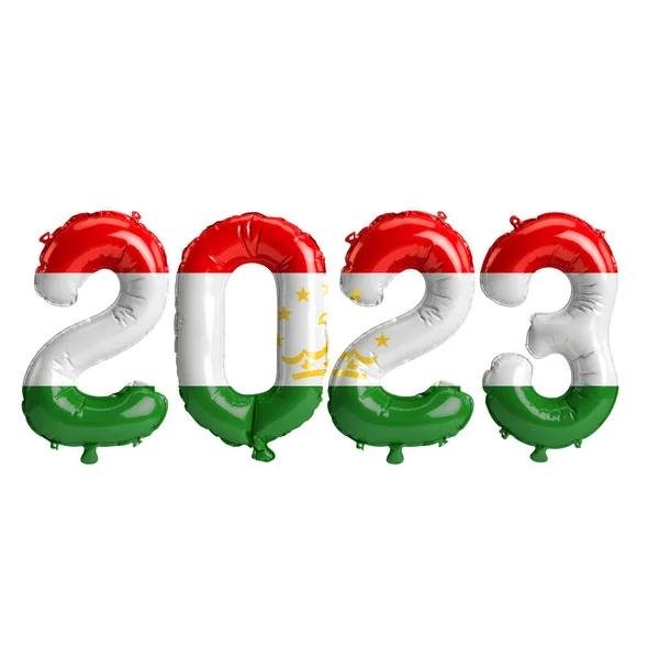 Illustration 2023 Year Balloons Tajikistan Flag Isolated White Background — Stock Photo, Image