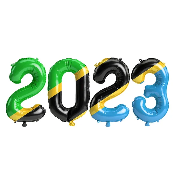 Illustratie Van 2023 Jaar Ballonnen Met Tanzania Vlag Geïsoleerd Witte — Stockfoto