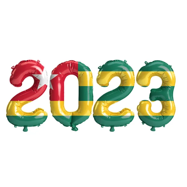 Illustration Des Jahres 2023 Luftballons Mit Togo Flagge Isoliert Auf — Stockfoto