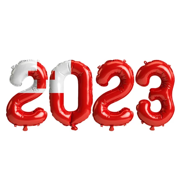 Ilustração Balões 2023 Anos Com Bandeira Tonga Isolada Fundo Branco — Fotografia de Stock