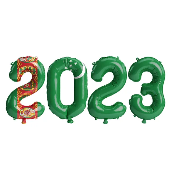 Illustratie Van 2023 Jaar Ballonnen Met Turkmenistan Vlag Geïsoleerd Witte — Stockfoto