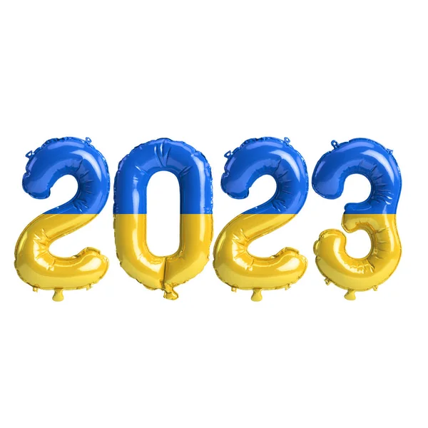 Illustratie Van 2023 Jaar Ballonnen Met Oekraïne Vlag Geïsoleerd Witte — Stockfoto