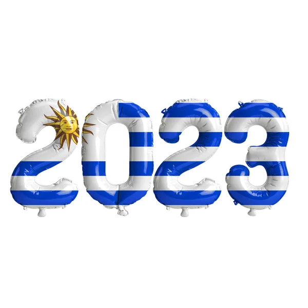 3D图解2023年带有乌拉圭国旗的气球 白色背景孤立 — 图库照片