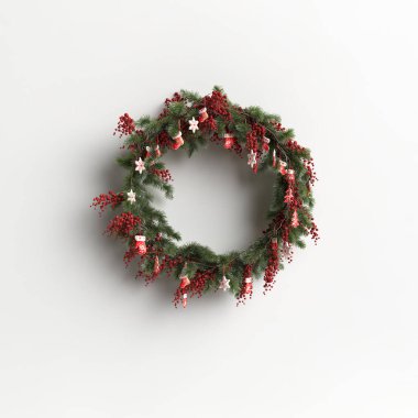 Beyaz arkaplanda izole edilmiş 3D noel yüzüğü çizimi
