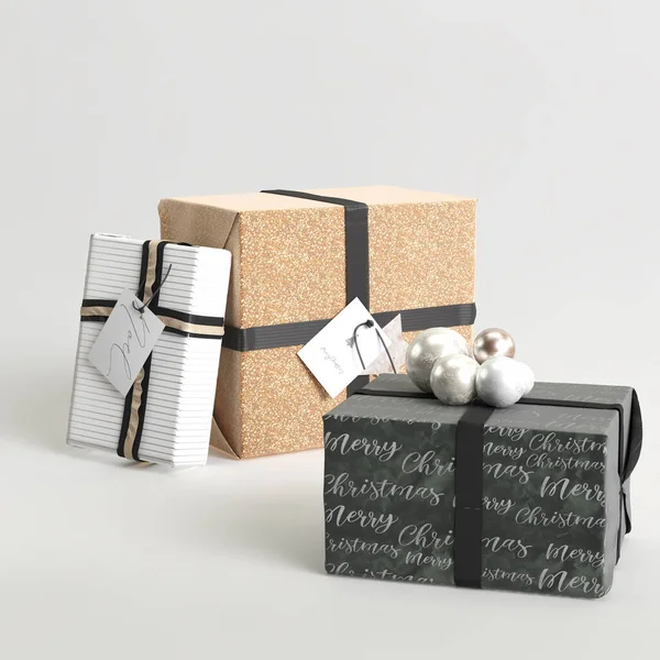 Illustration Vieler Geschenkboxen Über Weihnachten Isoliert Auf Weißem Hintergrund — Stockfoto