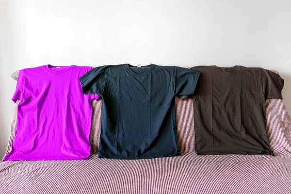 Sportswear Cores Diferentes Close Várias Shirts Coloridas Novo Conceito Sportswear — Fotografia de Stock