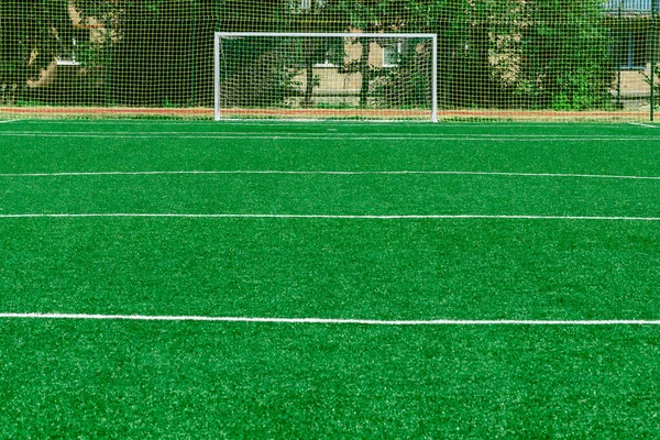 Puertas Fútbol Fútbol Gol Estadio Campo Fútbol Con Césped Artificial — Foto de Stock