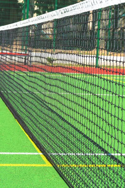 Tenis Kortu Tenis Oynadıkları Için Sahada Şebeke Court Net — Stok fotoğraf