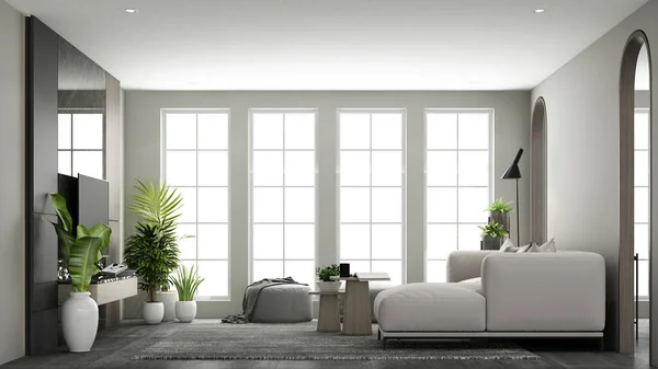 Design Interiéru Luxusním Minimalistickém Stylu Obývacím Pokoji Použití Dřevěného Materiálu — Stock fotografie