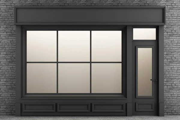 外置水平窗为您的存储产品演示或设计带有砖墙3D渲染的阁楼风格 — 图库照片