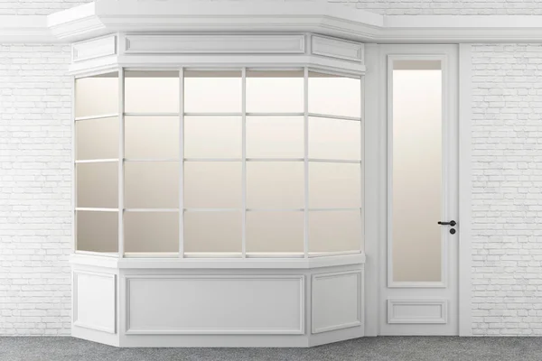 外置水平窗为您的存储产品演示或设计带有砖墙3D渲染的阁楼风格 — 图库照片