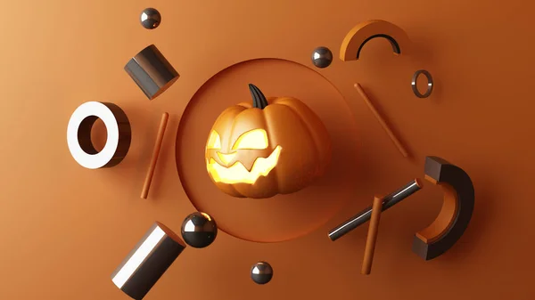 Outubro Halloween Cabeça Abóboras Crescendo Com Forma Geométrica Com Produto — Fotografia de Stock