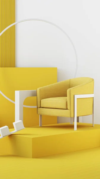 Sillas Color Amarillo Sofá Sillón Fondo Vacío Rodeada Forma Geométrica —  Fotos de Stock