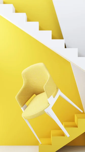 Sillas Color Amarillo Sofá Sillón Fondo Vacío Rodeada Forma Geométrica —  Fotos de Stock