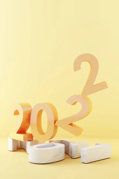 2022 노란색 편지들은 상자들을 공으로 전시하기 기하학적 모양으로 둘러싸여 있습니다 — 스톡 사진