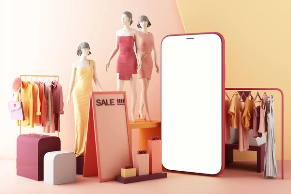 Concept Online Women Shopping Clothes Social Media App Smartphone Screen — Stock Photo, Image