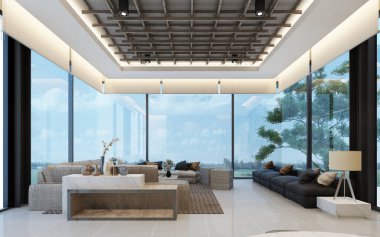 Dairesinde ahşap dokusu olan modern çatı katı bekleme salonu dizaynı. 