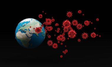 Yerküre küresi olan Corona virüsü - grip salgını veya koronavirüs gribi - covid-19 3d
