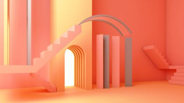 Modern geometrik biçim kemeri ve modaya uygun iç Gradyan pastel renk arkaplan özeti basamaklarında 3d resimleme