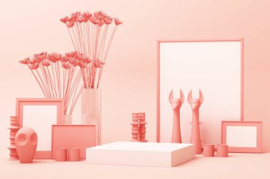 soyut geometrik şekil pastel pembe renk sahnesi dekorasyon ve dekor ile minimal, kozmetik veya ürün görüntüleme podyumu 3d