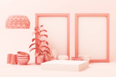 soyut geometrik şekil pastel pembe renk sahnesi dekorasyon ve dekor ile minimal, kozmetik veya ürün görüntüleme podyumu 3d