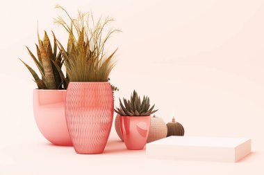 soyut geometrik şekil pastel pembe renk sahnesi dekorasyon ve dekor ile minimal, kozmetik veya ürün görüntüleme podyumu 3d