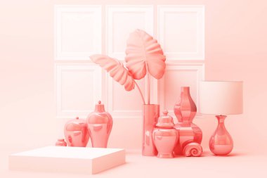 soyut geometrik şekil pastel pembe renk sahnesi dekorasyon ve dekor ile minimal, kozmetik veya ürün görüntüleme podyumu 3d