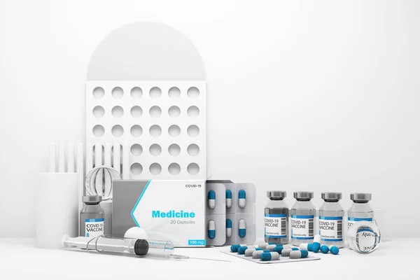 Covid Self Test Kit Vaccine Medicine White Background Rendering — Stock Photo, Image