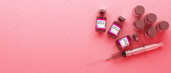 Covid Vaccine Pink Background Rendering — Stock Photo, Image