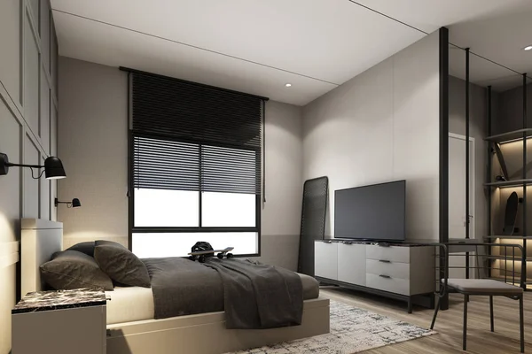 Tasarım Modern Klasik Yatak Odası Stili Gri Kısır Boyalı Siyah — Stok fotoğraf