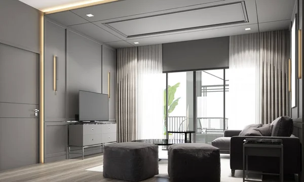 Interior Design Modern Classic Style Living Area Black Marble Black — Stock Photo, Image
