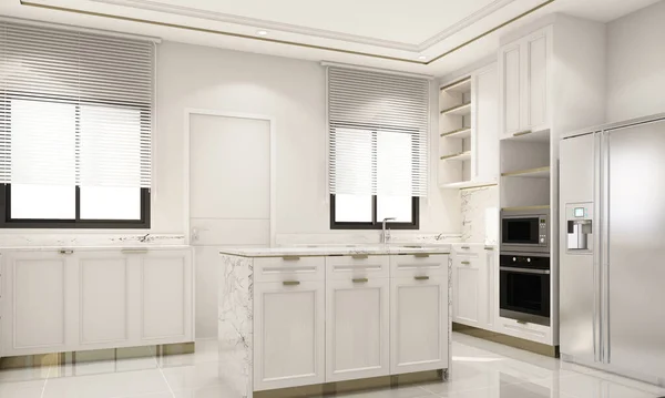 Interior Design Modern Classic Style Kitchen White Marble Gold Texture — Stock Photo, Image