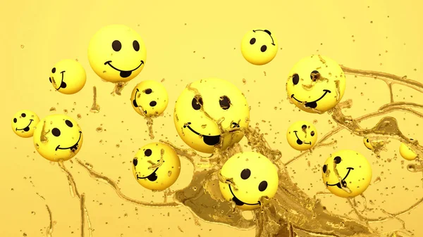 Emojis Pictogrammen Met Gezichtsuitdrukkingen Glimlach Geel Gezicht Bal Met Water — Stockfoto