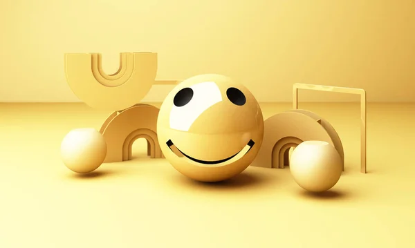 Emoji Sonriente Cara Con Una Sonrisa Fondo Amarillo Emoticono Que —  Fotos de Stock
