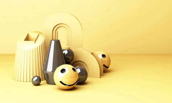 Una Faccina Emoji Sorridente Con Sorriso Sfondo Giallo Emoticon Che — Foto Stock