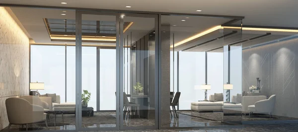 Wachtkamer Modern Luxe Interieur Met Marmeren Vloer Sofa Set Rendering — Stockfoto