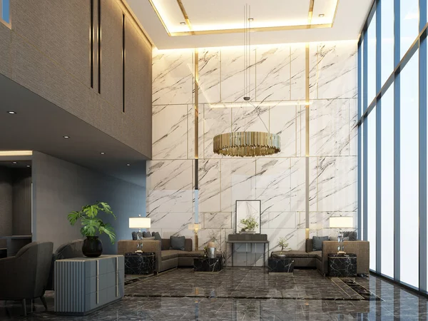 Grote Hal Receptie Wachtruimte Condominium Hotel Met Luxe Meubels Marmeren — Stockfoto
