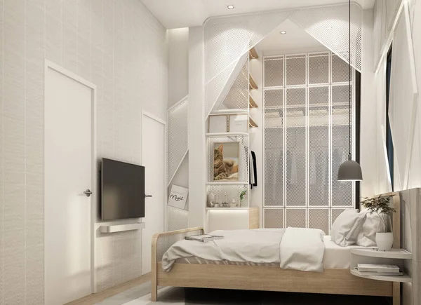 Yatak Odası Mimari Modern Doğal Stil Görüntüleme — Stok fotoğraf